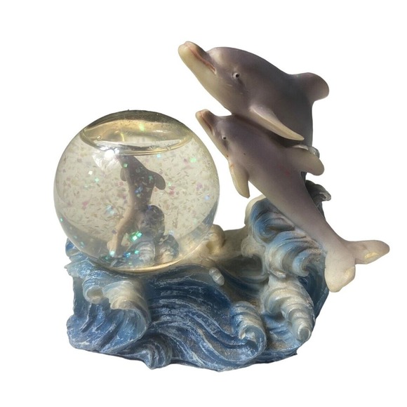 Pair Of Dolphins Glitter Snow Globes‎ Florida Globe ~ Dancing Dolphins In Waves - Picture 7 of 12